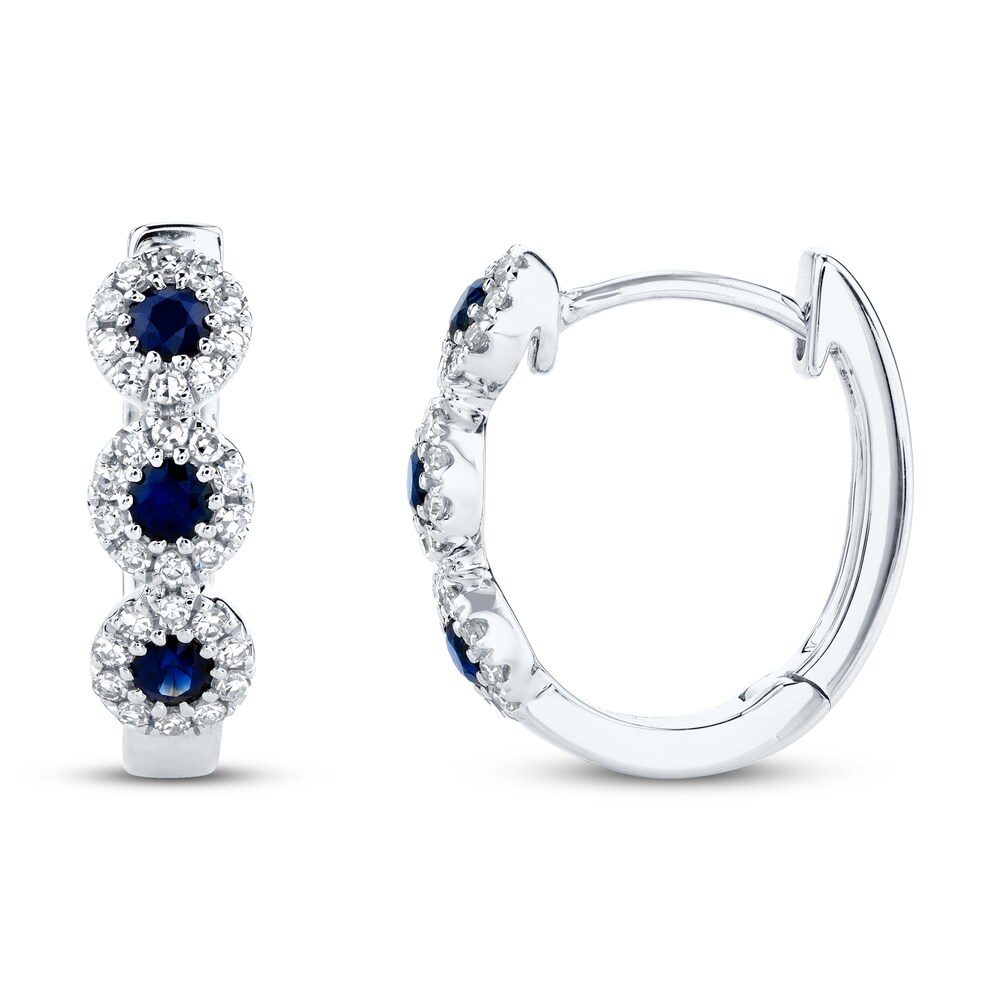 Shy Creation Sapphire Hoop Earrings 1/8 ct tw Diamonds 14K White Gold SC55002530 GA74fmbW