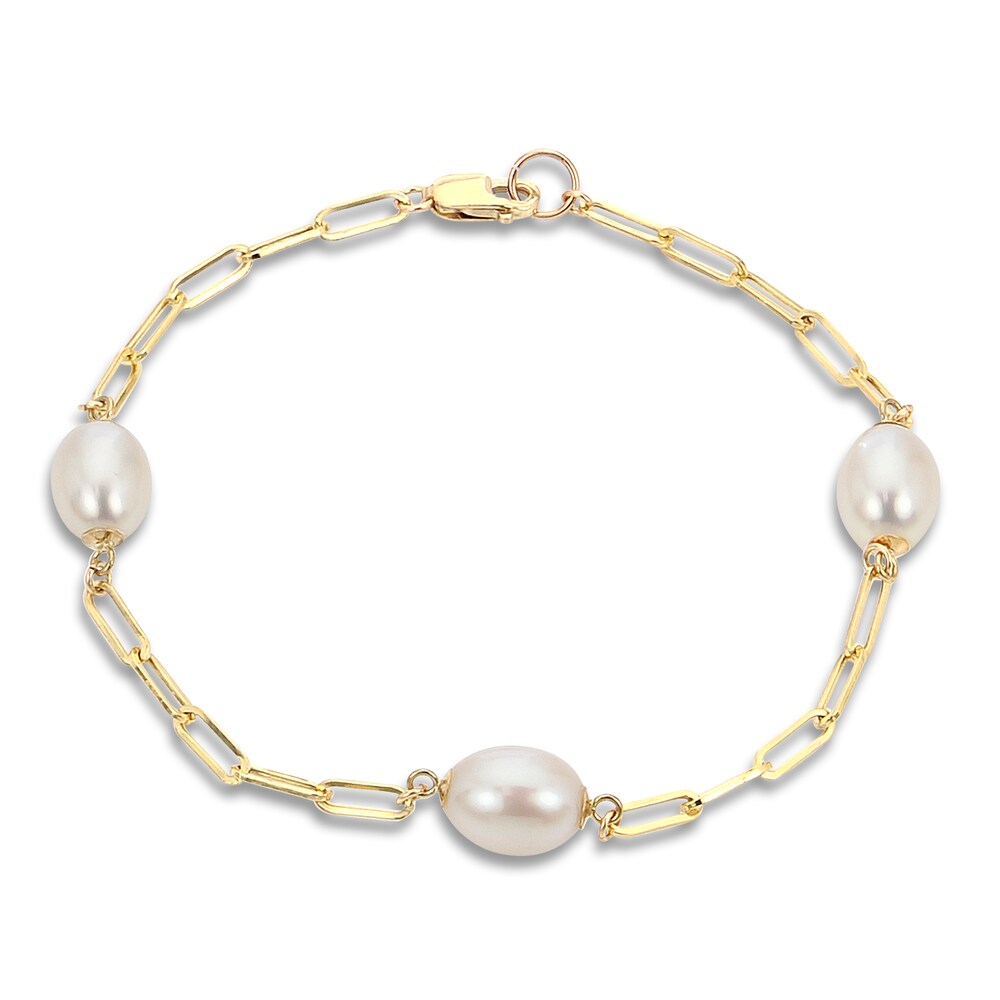 Cultured Freshwater Pearl Paperclip Bracelet 14K Yellow Gold 7.25" GCCn4RJj