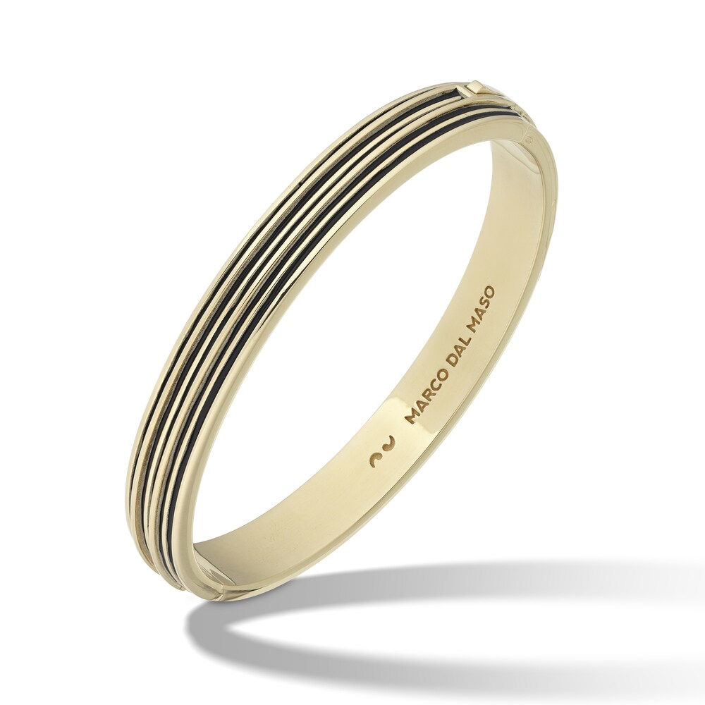 Marco Dal Maso Men's Acies Wide Bangle Bracelet Black Enamel Sterling Silver/18K Yellow Gold-Plated 7" GDRGMtNS