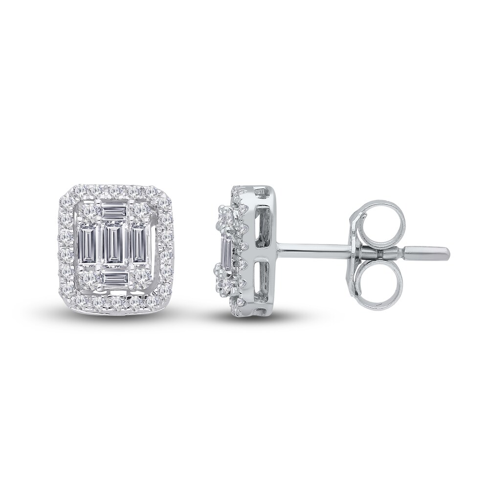 Kallati Diamond Stud Earrings 1/2 ct tw Round/Baguette 14K White Gold GDVz9Rot