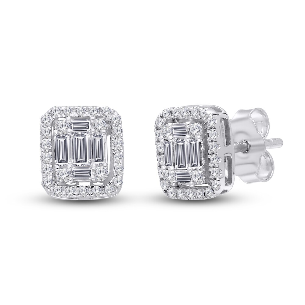 Kallati Diamond Stud Earrings 1/2 ct tw Round/Baguette 14K White Gold GDVz9Rot