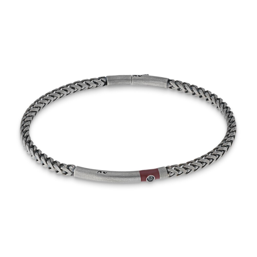 Marco Dal Maso Men's Black Diamond Accent Bracelet Red Enamel/Sterling Silver 8" GKtfZMO5
