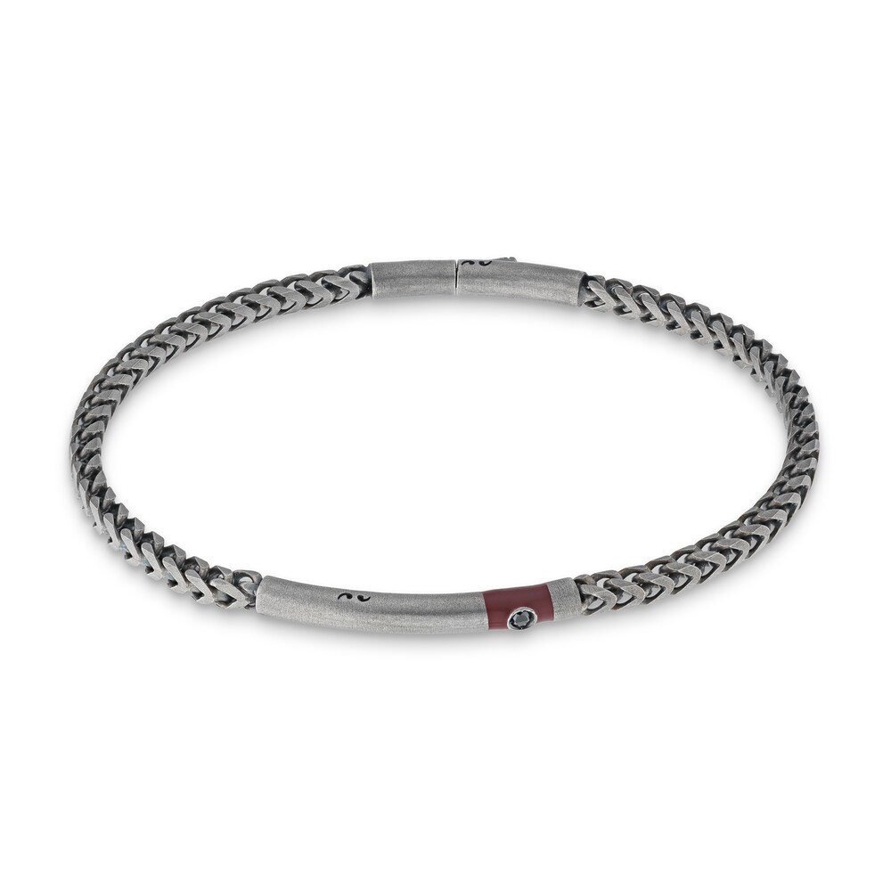 Marco Dal Maso Men\'s Black Diamond Accent Bracelet Red Enamel/Sterling Silver 8\" GKtfZMO5