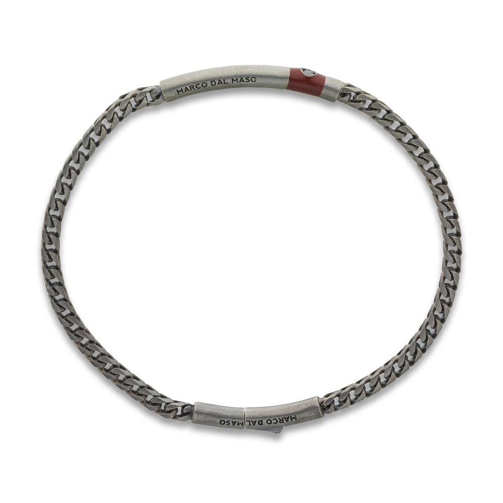 Marco Dal Maso Men\'s Black Diamond Accent Bracelet Red Enamel/Sterling Silver 8\" GKtfZMO5