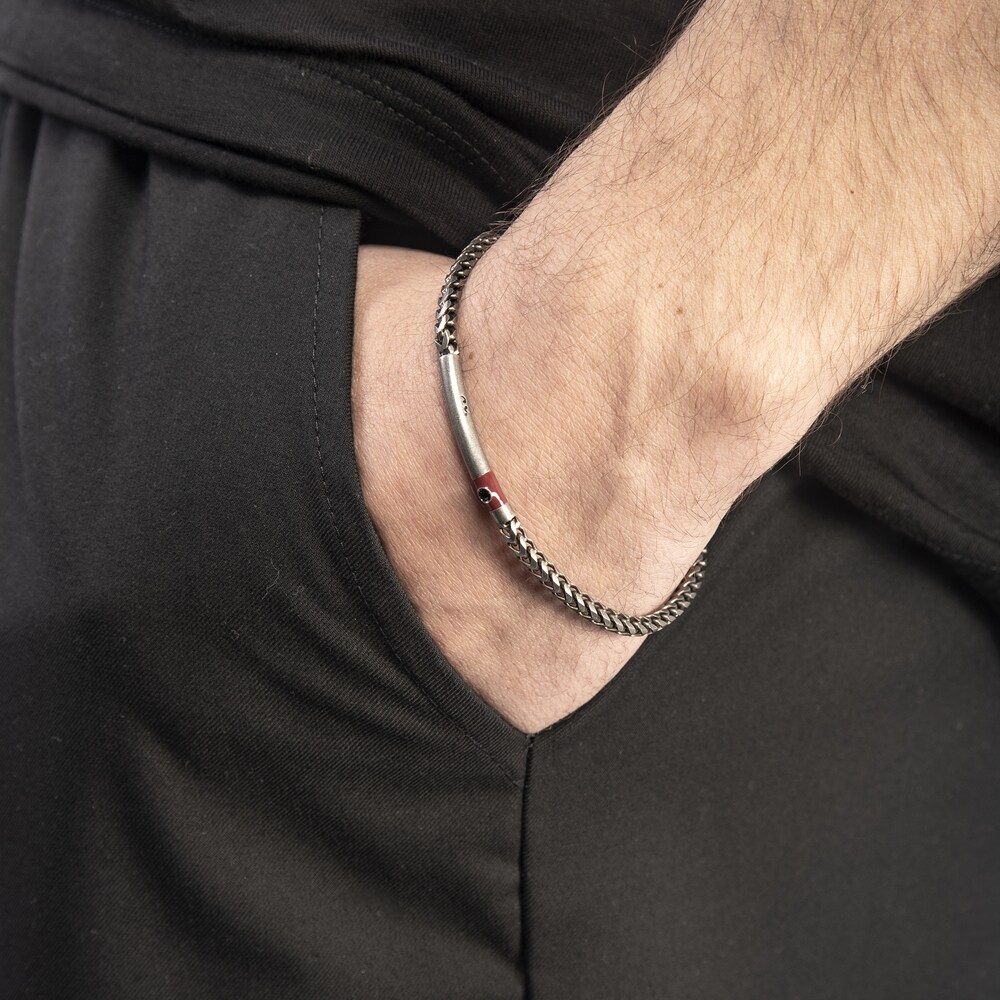 Marco Dal Maso Men\'s Black Diamond Accent Bracelet Red Enamel/Sterling Silver 8\" GKtfZMO5