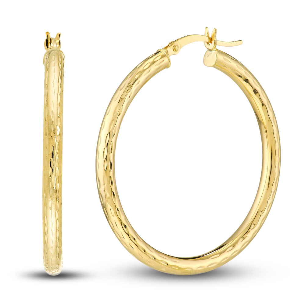 Diamond-Cut Round Hoop Earrings 14K Yellow Gold 35mm GNkvifPm