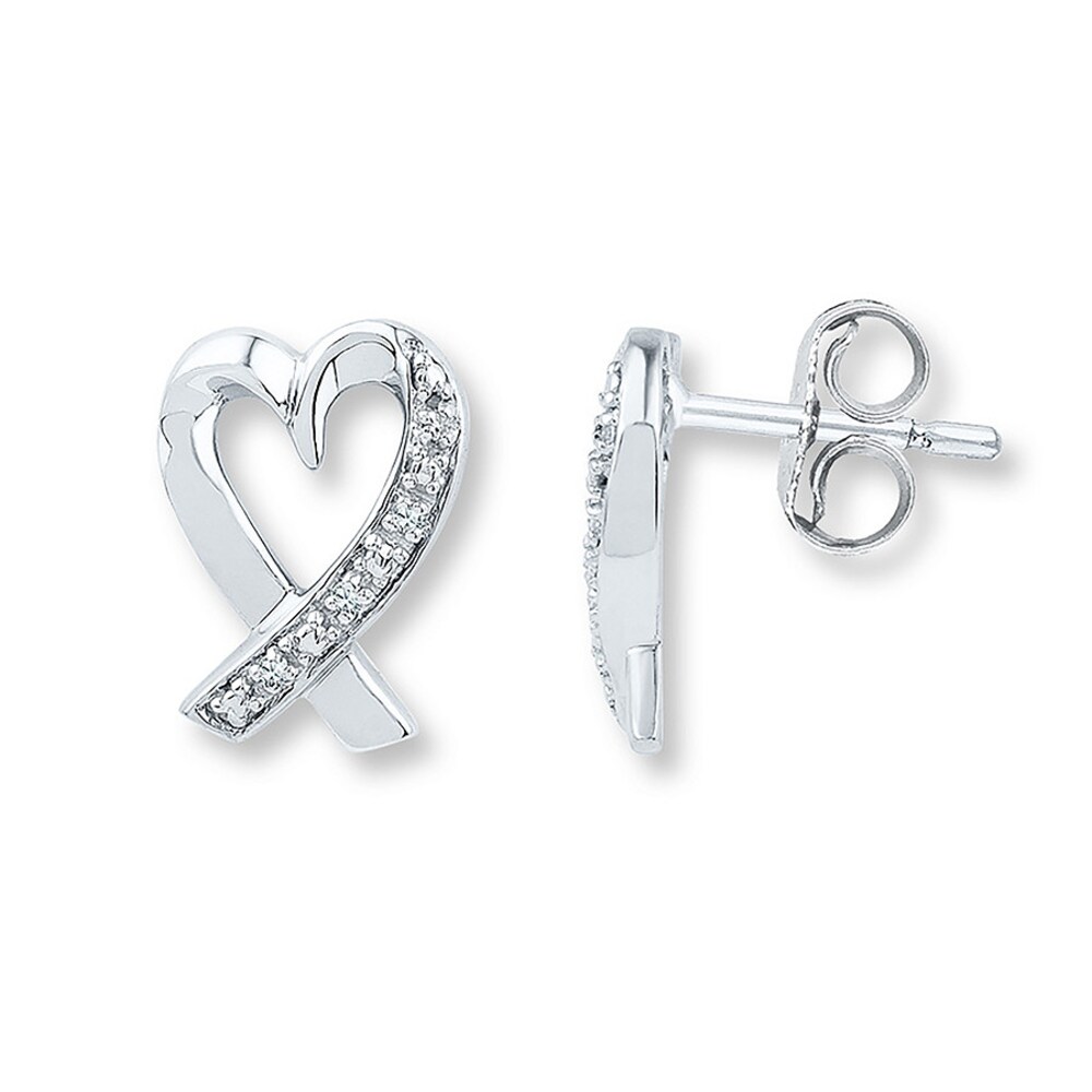 Heart Earrings Diamond Accents 10K White Gold GQQd5FW6