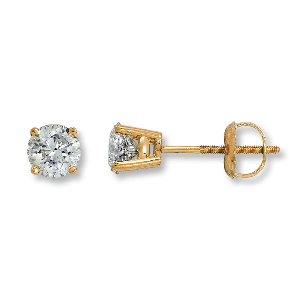 Diamond Solitaire Earrings 1 ct tw Round-cut 14K Yellow Gold (I2/I) GRBGee1M