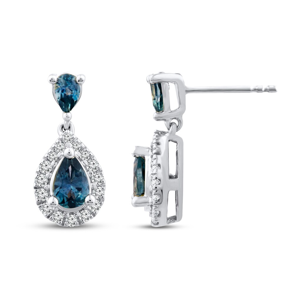 Montana Blue Natural Sapphire Earrings 1/5 ct tw Diamonds 10K White Gold GTgdqLXd