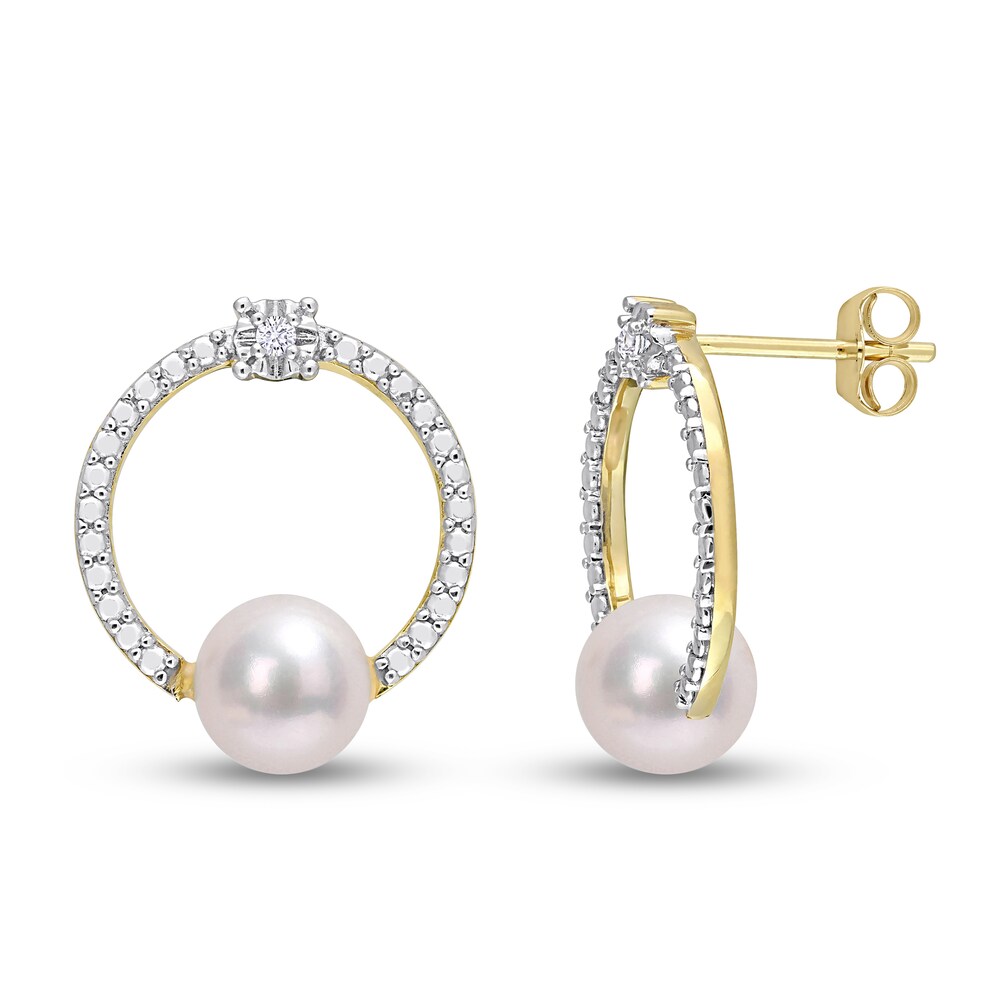 Cultured Freshwater Pearl & Natural White Topaz Earrings Round 10K Yellow Gold Gg3fmaBR