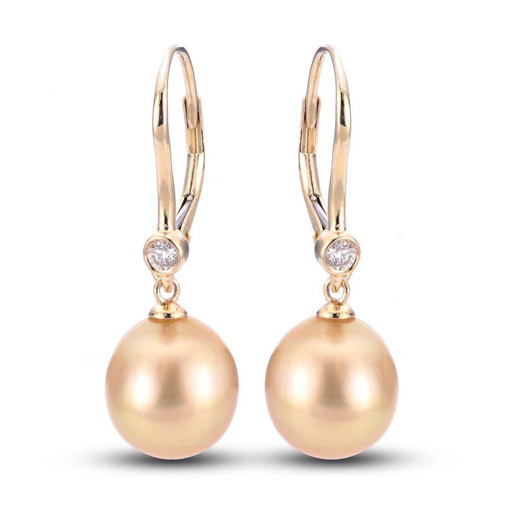 Cultured South Sea Pearl Dangle Earrings 1/10 ct tw Diamonds 14K Yellow Gold GiivEoor