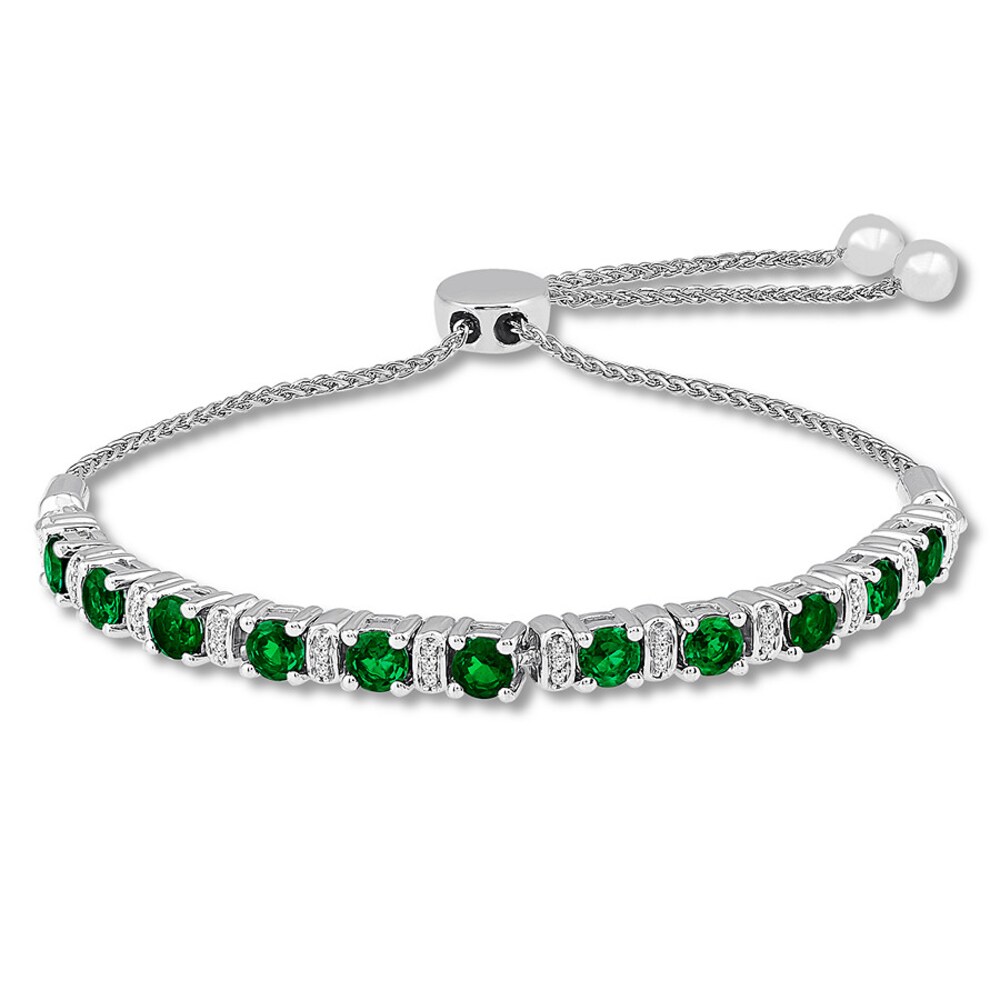 Lab-Created Emerald Bracelet 1/8 ct tw Diamonds Sterling Silver GjrSUP5p