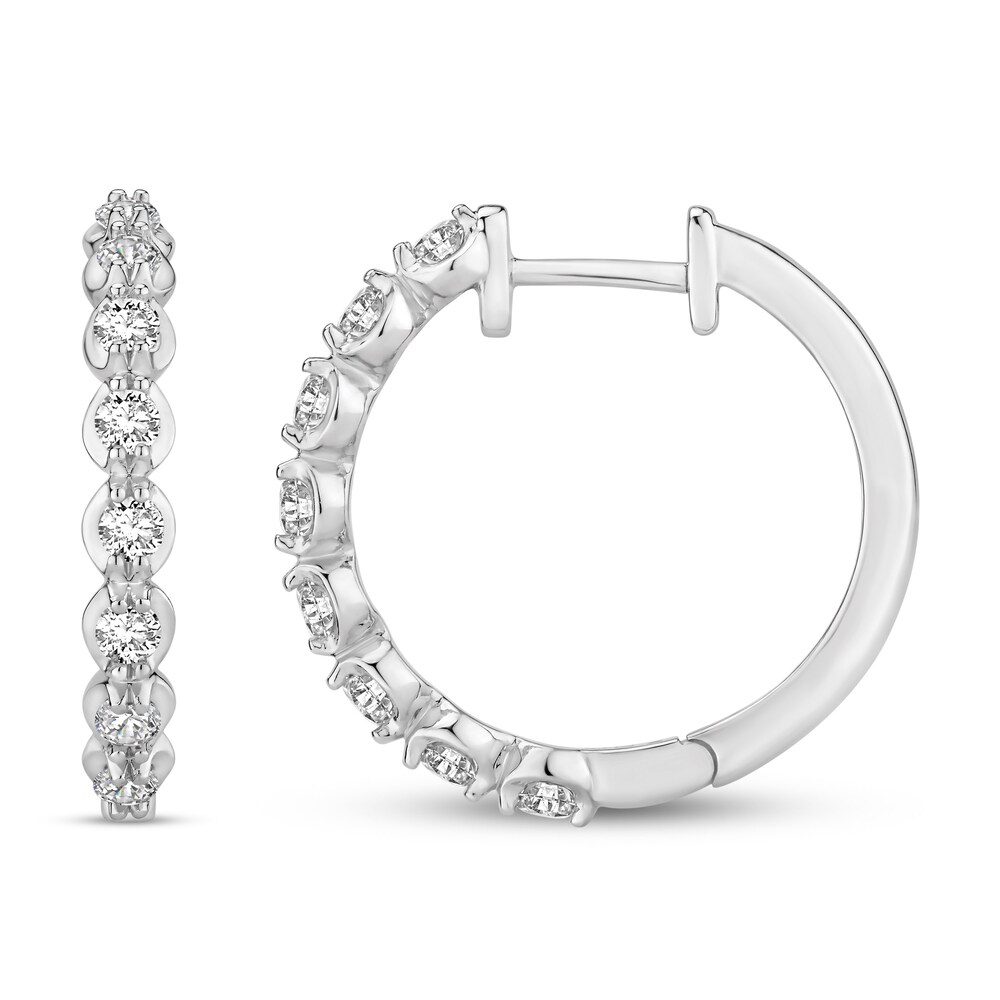 Diamond Hoop Earrings 1 ct tw Round 18K White Gold GjuesoRz