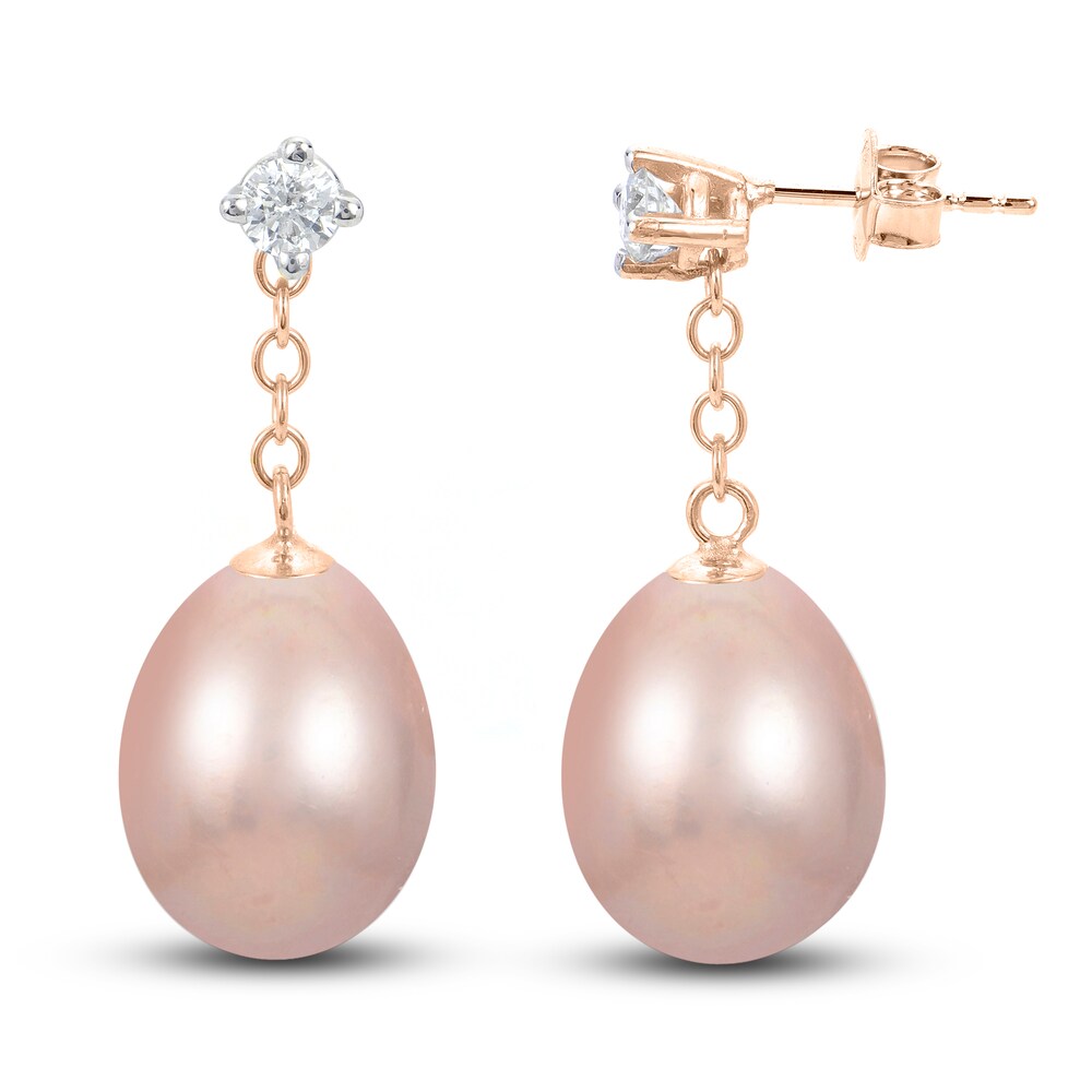 Pink Cultured Freshwater Pearl Earrings 1/5 ct tw Diamonds 14K Rose Gold GocS0lMQ