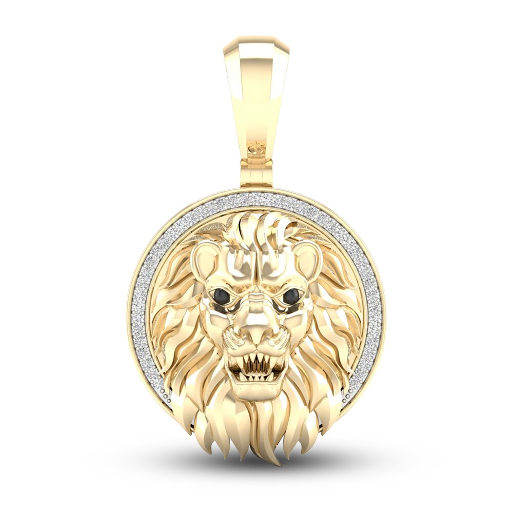 Men's 10K Yellow Gold Lion Charm 1/8 ct tw Round Diamonds GrmZVkOU