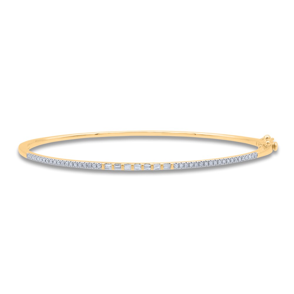 Diamond Bangle Bracelet 1/4 ct tw Round/Baguette 14K Yellow Gold 7" Gs3Fp8NG