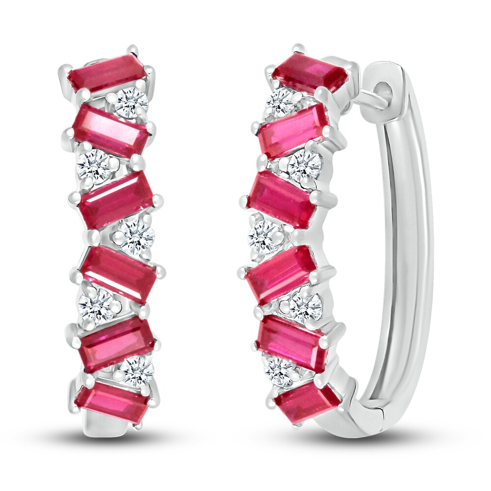 Lab-Created Ruby & Lab-Created White Sapphire Hoop Earrings Sterling Silver Gzmv5LNX