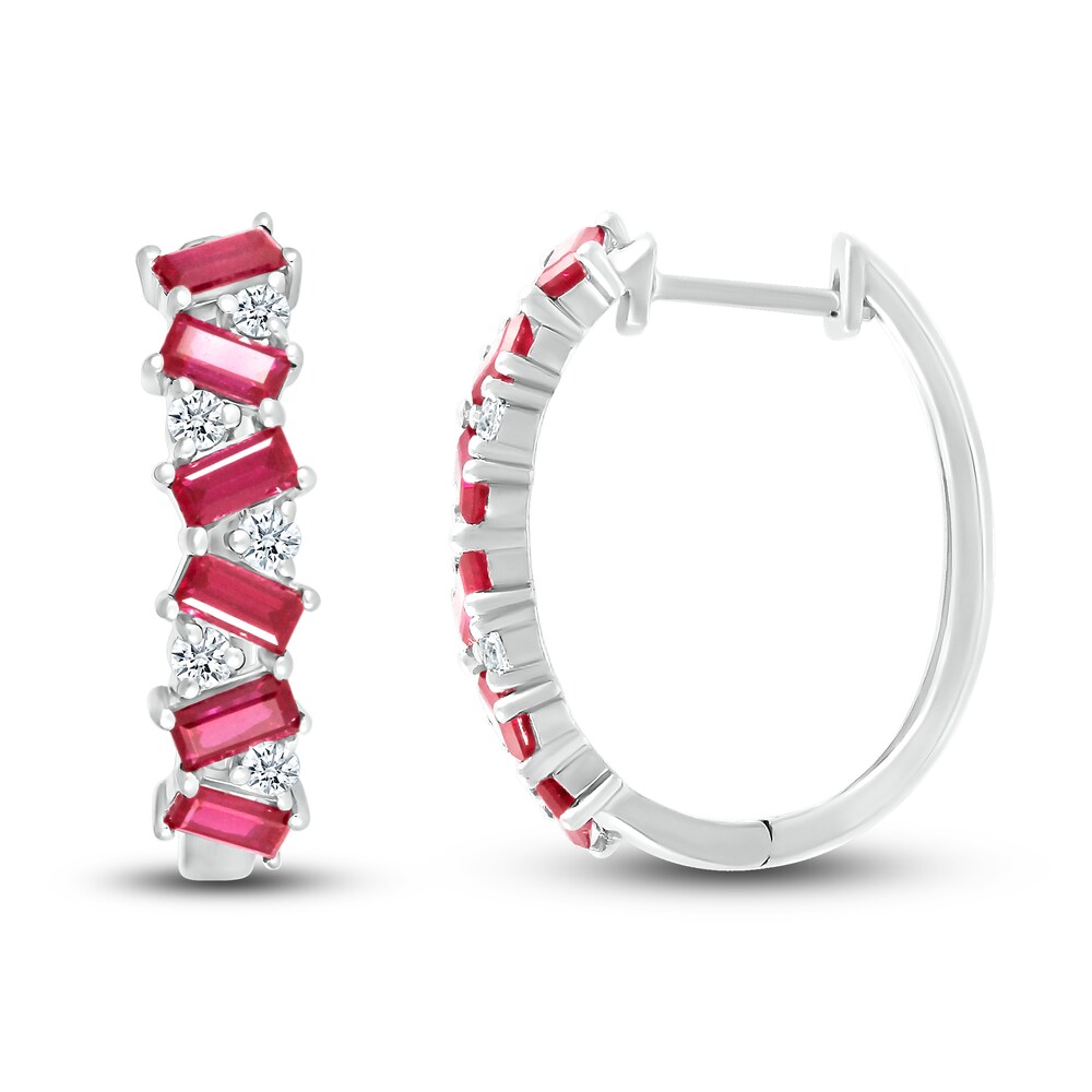 Lab-Created Ruby & Lab-Created White Sapphire Hoop Earrings Sterling Silver Gzmv5LNX