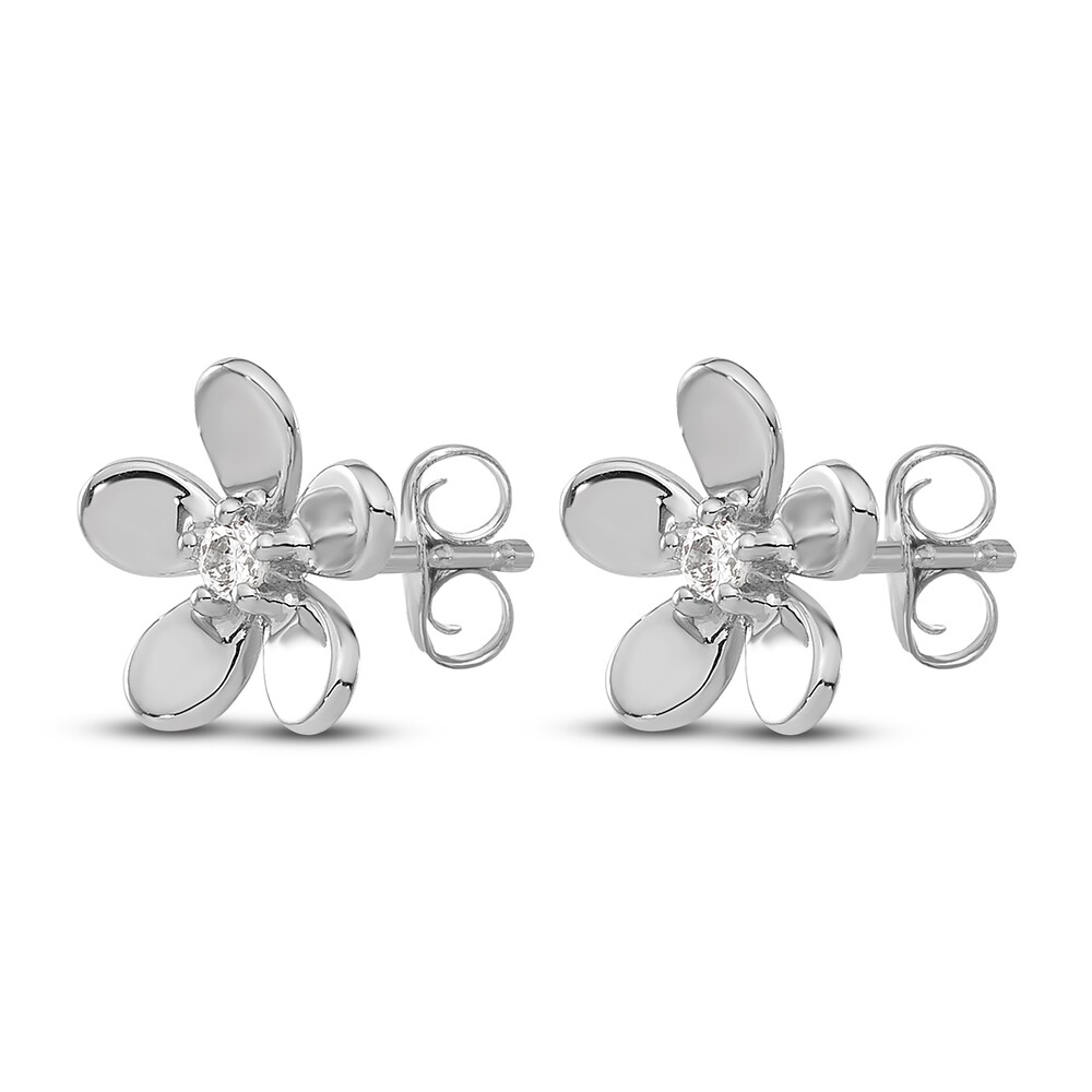 Diamond Flower Stud Earrings 1/20 ct tw Round 14K White Gold H3Xuzp6k