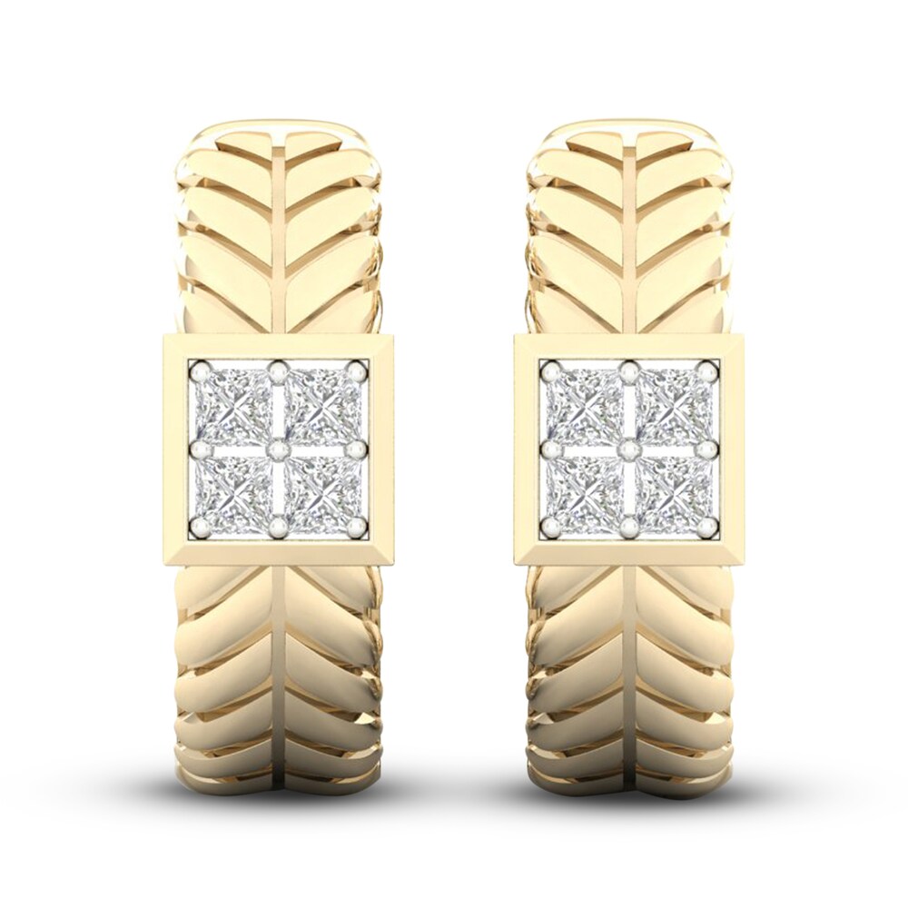 Men's Diamond Hoop Earrings 3/8 ct tw Princess 10K Yellow Gold HFqHGa92