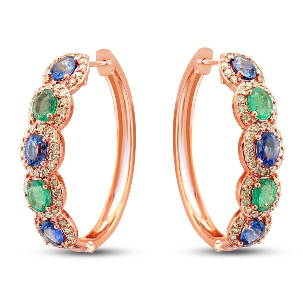 Le Vian Natural Sapphire/Emerald Earrings 1 ct tw Diamonds 14K Strawberry Gold HGjdirG8