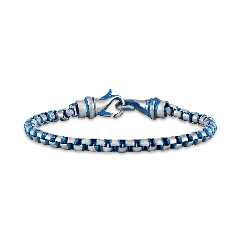 Men's Link Chain Bracelet Blue Ion-Plated Stainless Steel HJH5FGq3