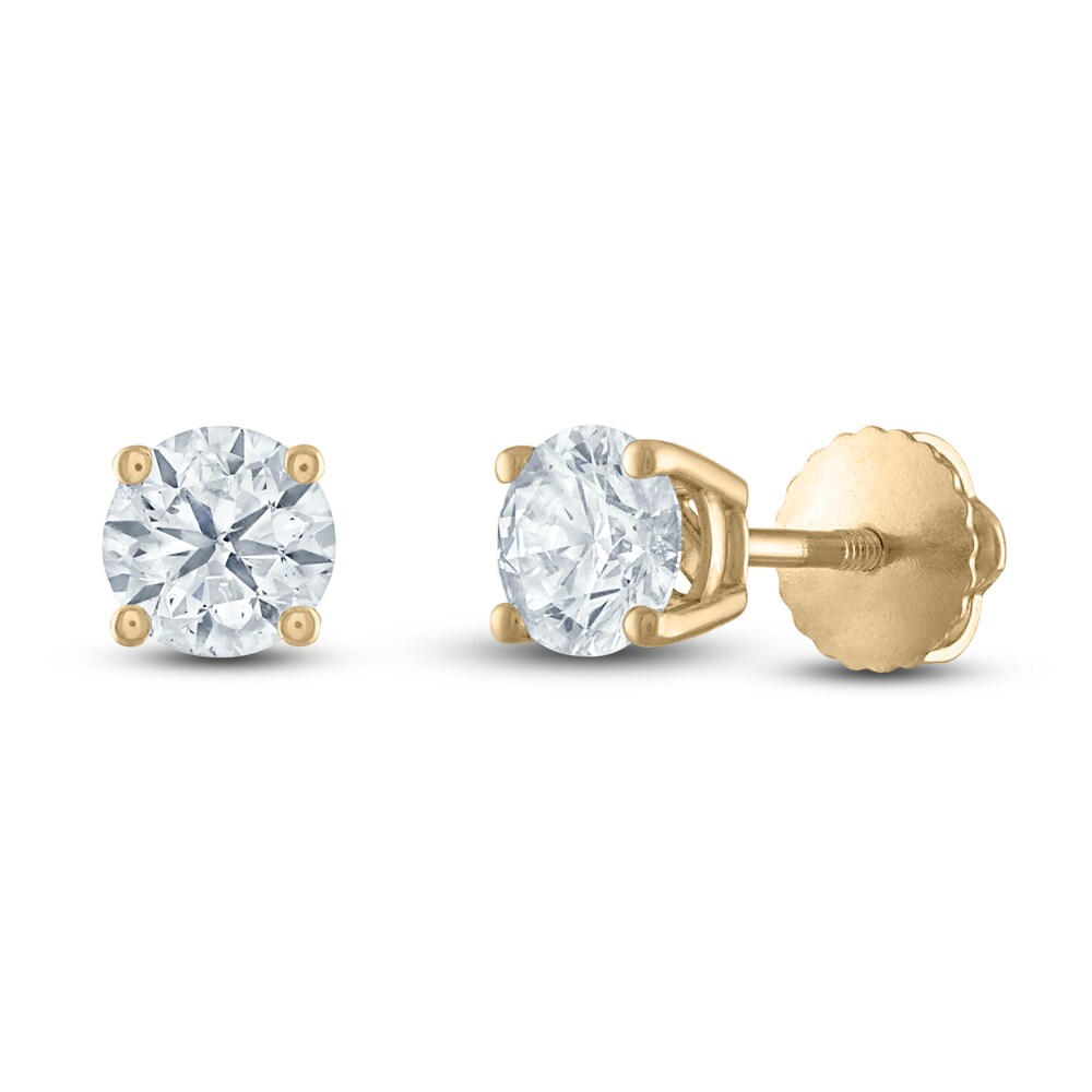 Certified Diamond Solitaire Stud Earrings 3/4 ct tw Round 14K Yellow Gold (I/I1) HRsgph3D