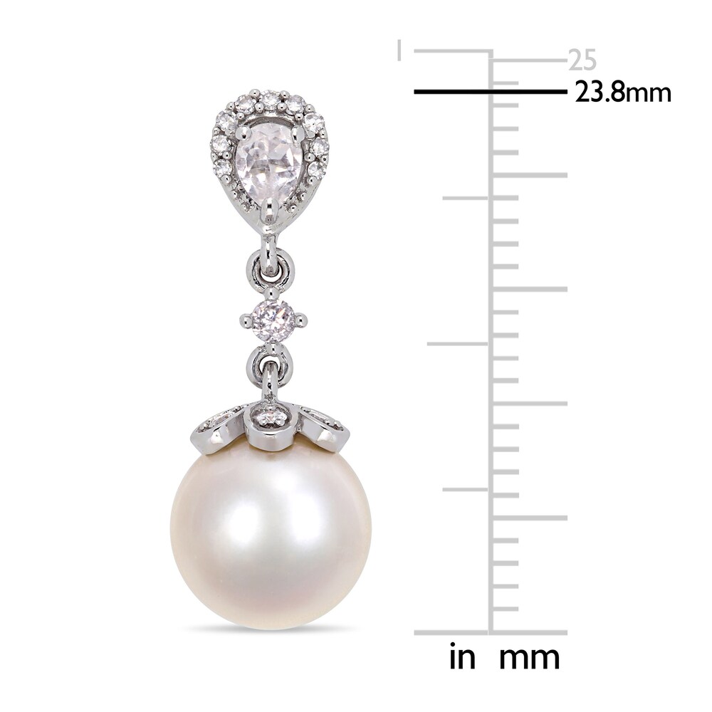 Cultured Freshwater Pearl & Natural White Topaz Earrings 1/5 ct tw Diamonds 10K White Gold HXUqpCP2