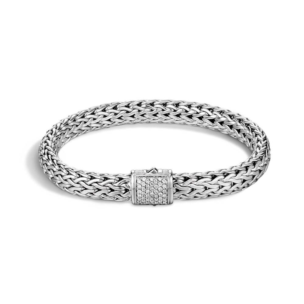 John Hardy Classic Chain 7.5MM Bracelet in Silver with Diamonds, Small HZWqtza2