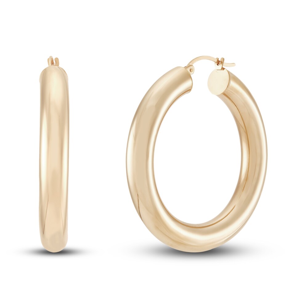 Round Tube Hoop Earrings 14K Yellow Gold HgDrT94m