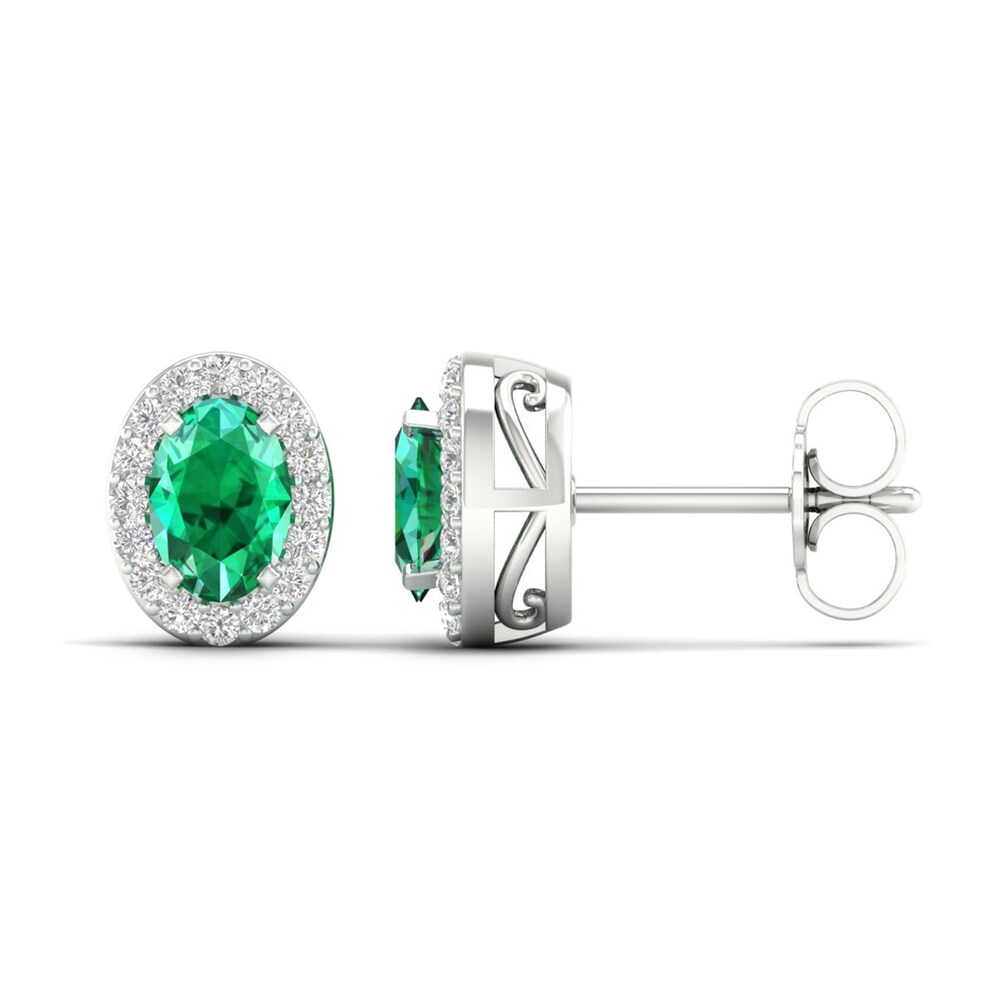 Lab-Created Emerald & Lab-Created White Sapphire Stud Earrings 10K White Gold HnPq4ts8