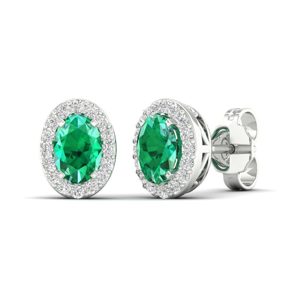 Lab-Created Emerald & Lab-Created White Sapphire Stud Earrings 10K White Gold HnPq4ts8
