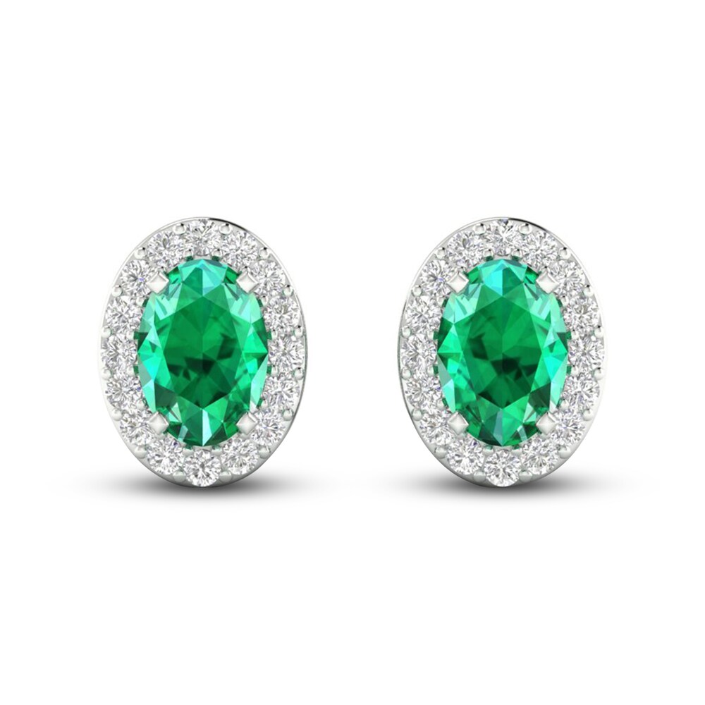 Lab-Created Emerald & Lab-Created White Sapphire Stud Earrings 10K White Gold HnPq4ts8