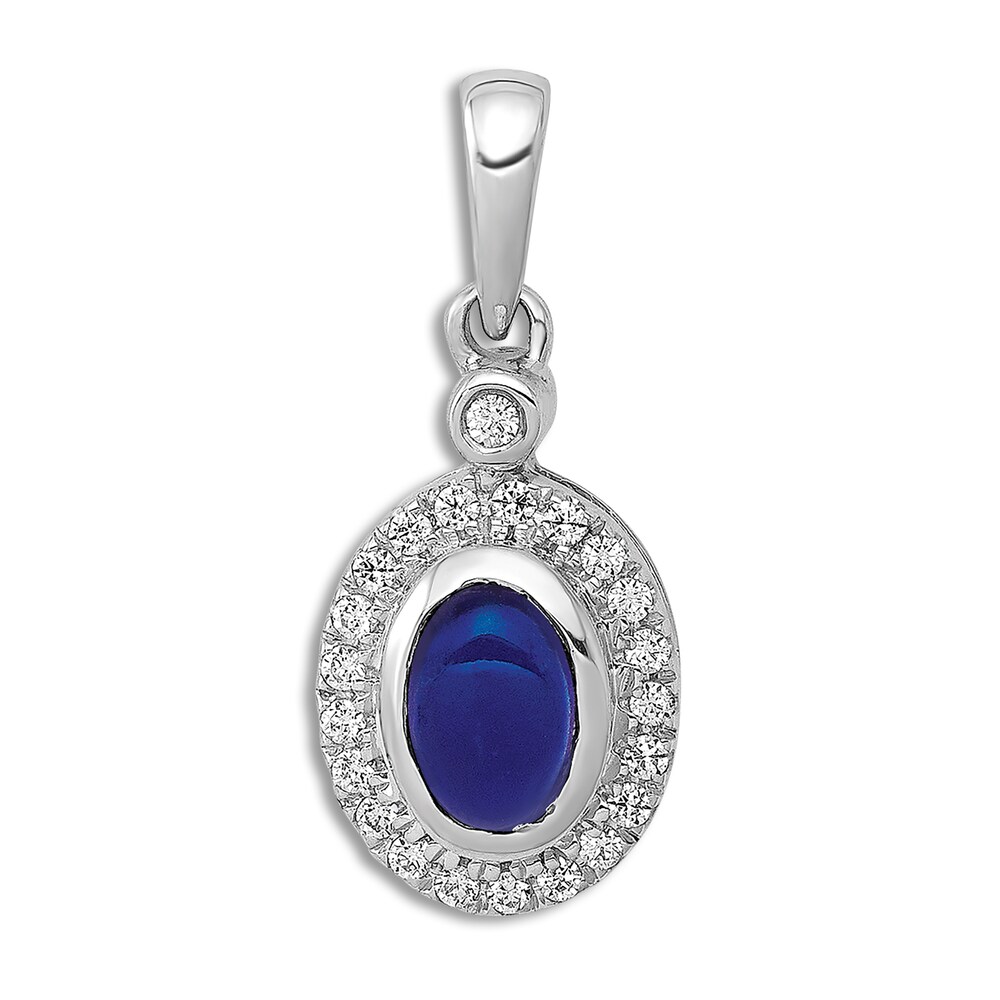 Natural Blue Sapphire Charm 1/10 ct tw Diamonds 14K White Gold HoXkhM7g