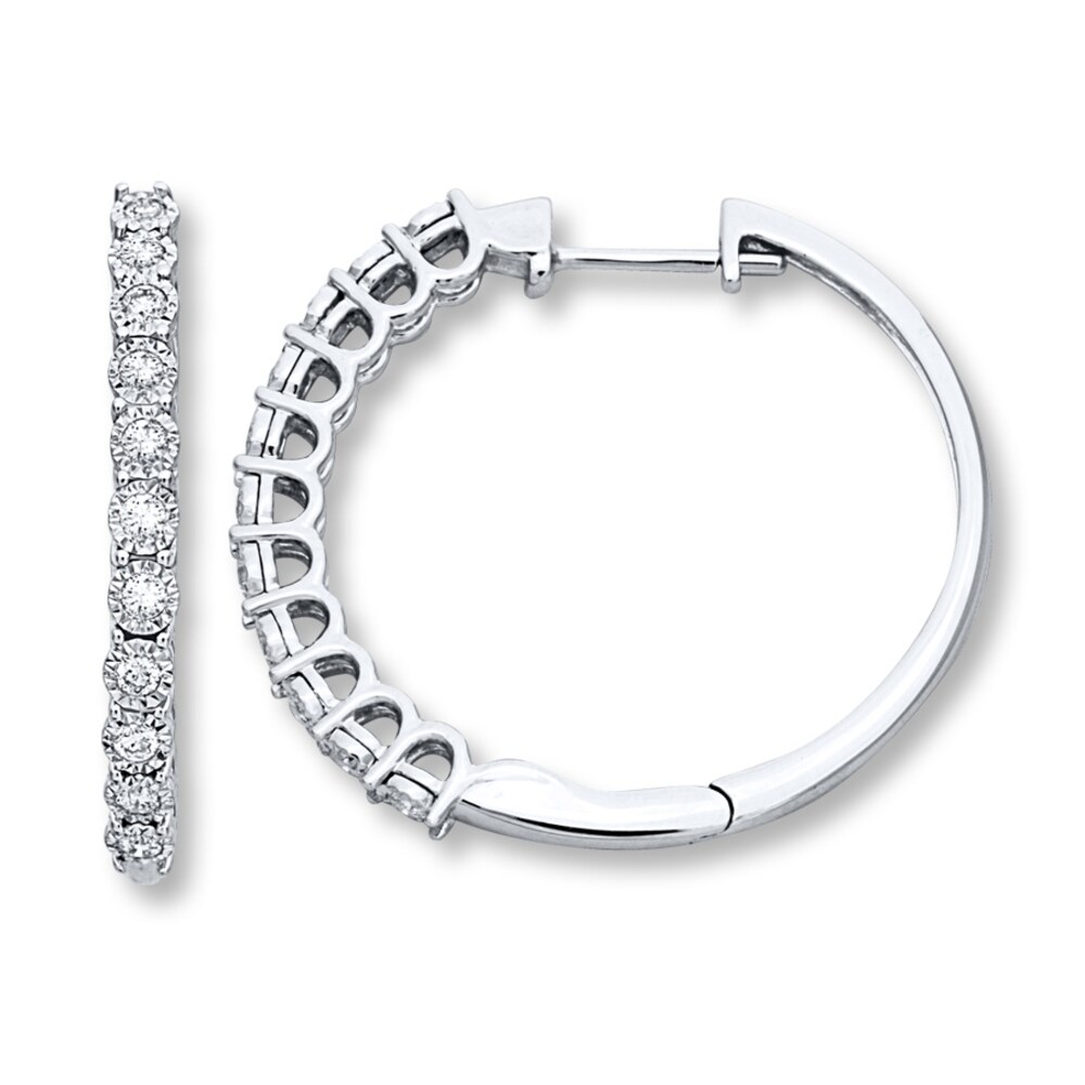 Diamond Hoop Earrings 1/2 ct tw Round-cut 10K White Gold Hqax0drs