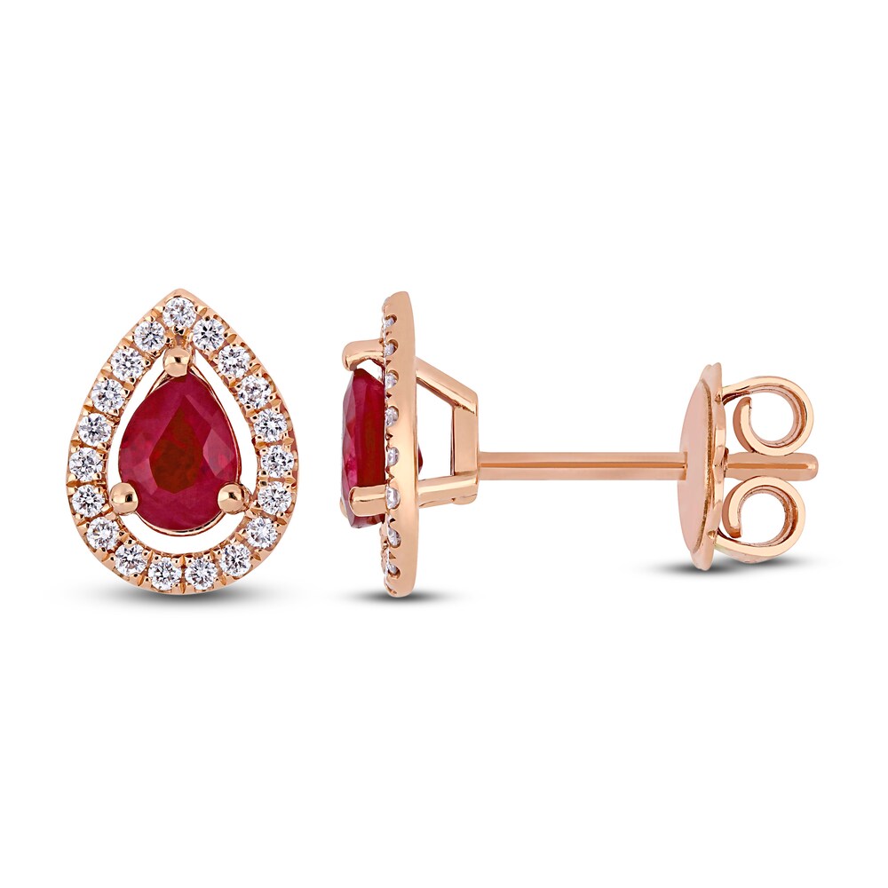 Natural Ruby Stud Earrings 1/5 ct tw Diamonds 14K Rose Gold HutkZJnj