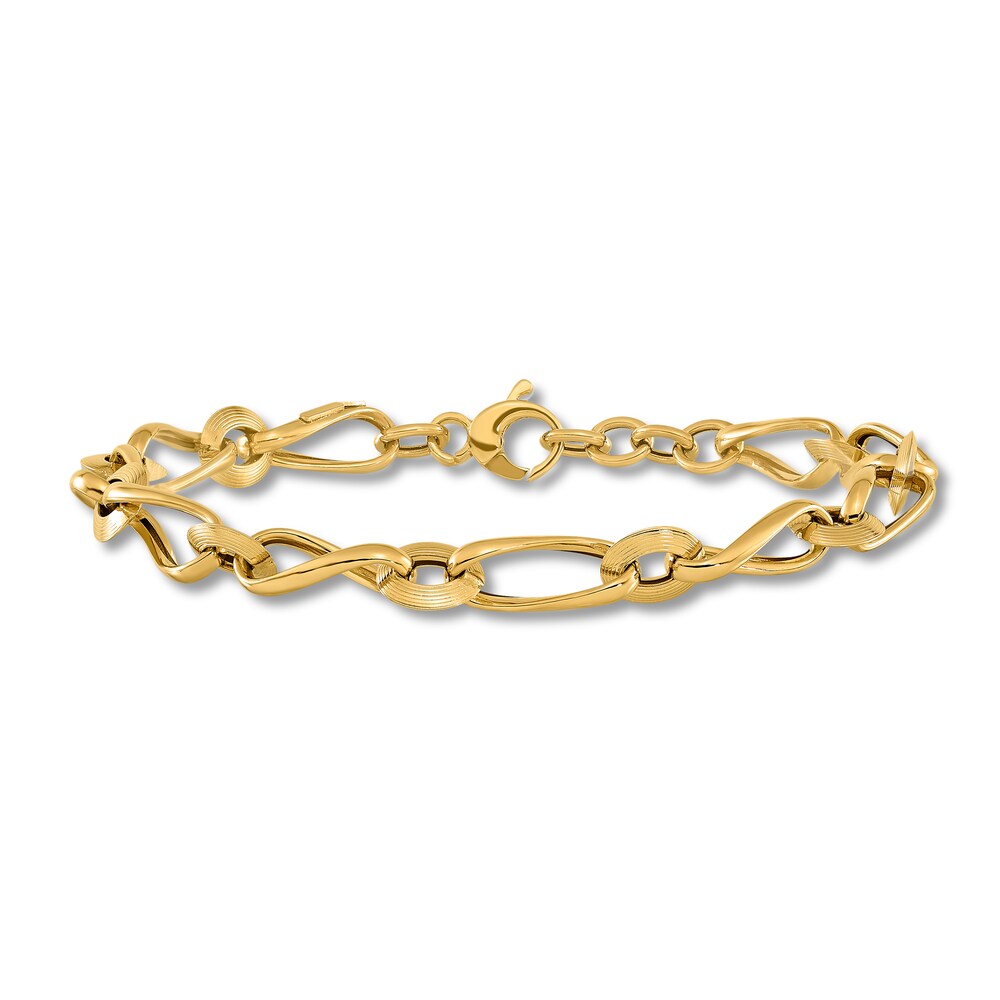 Grooved Fancy Link Bracelet 14K Yellow Gold 8" HvFxqY3y