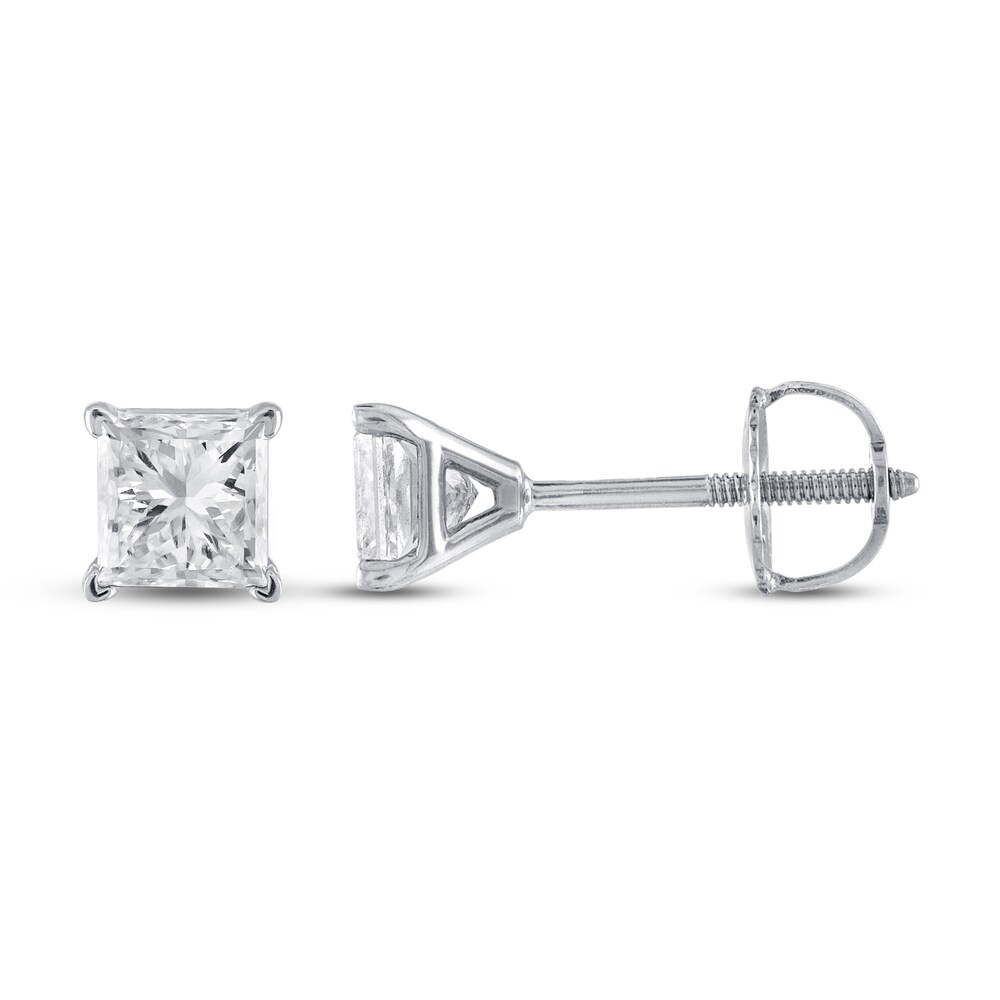 Certified Diamond Solitaire Earrings 1 ct tw Princess 18K White Gold (SI2/I) HveOhUF3