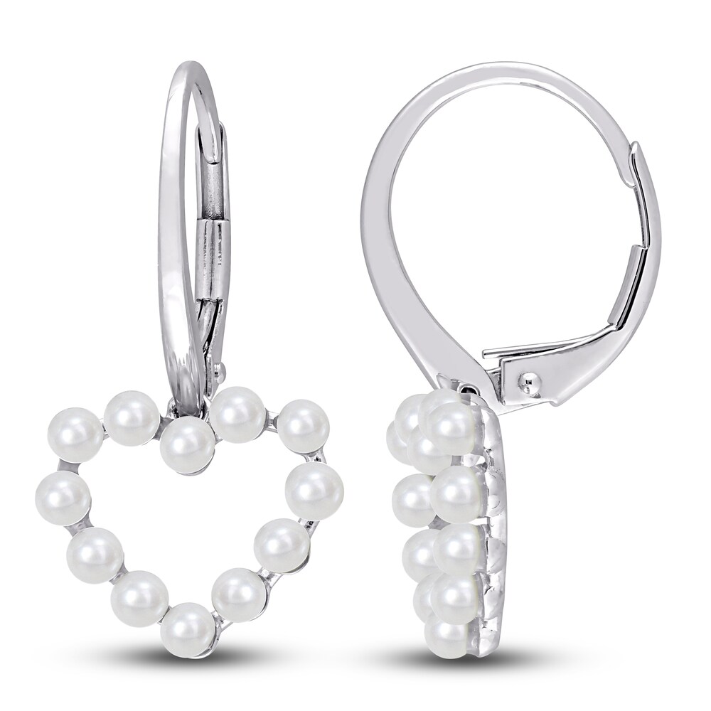 Cultured Freshwater Pearl Heart Earrings 14K White Gold I0MmkUf8