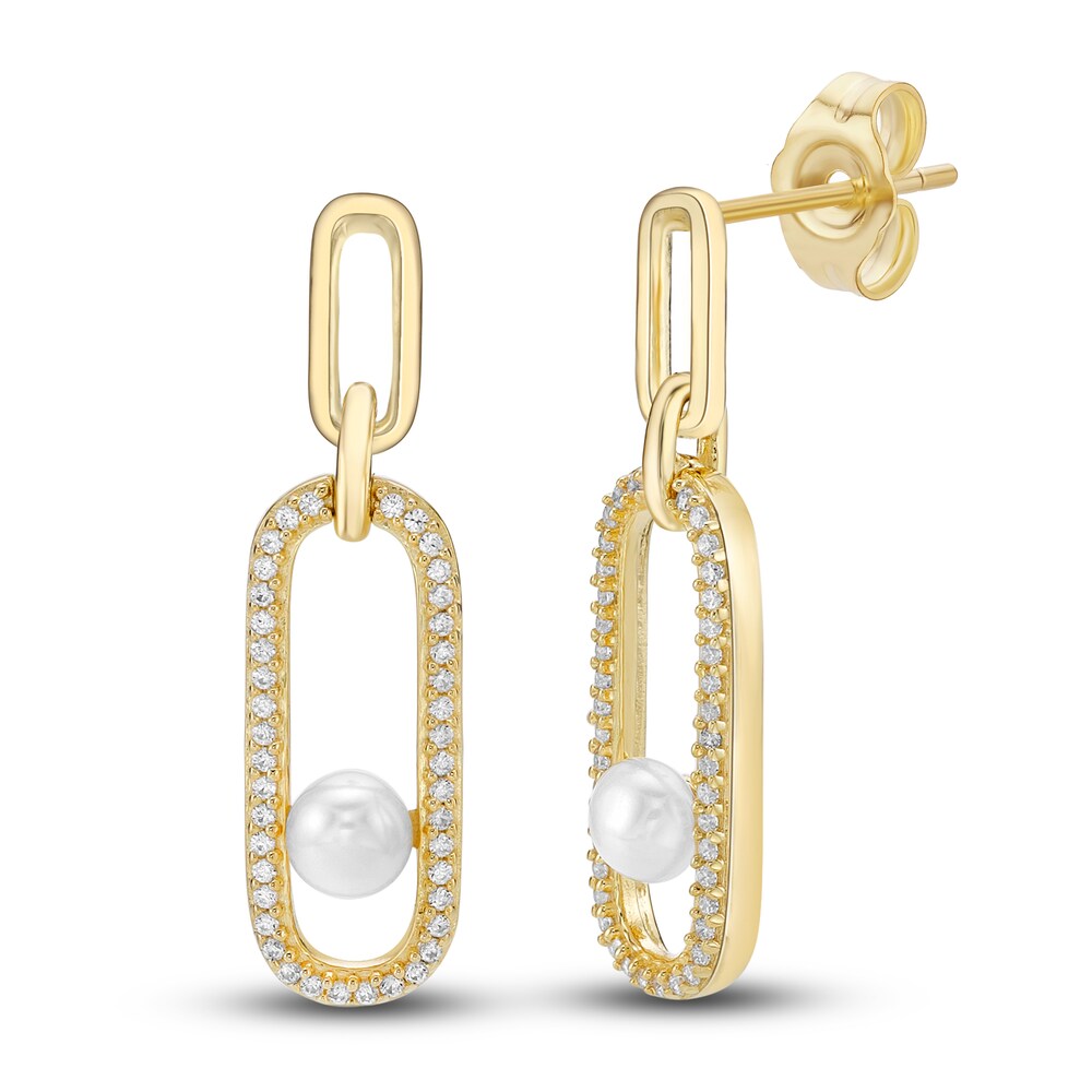 Cultured Freshwater Pearl Dangle Earrings 1/4 ct tw Diamonds 10K Yellow Gold I3o8ebQq
