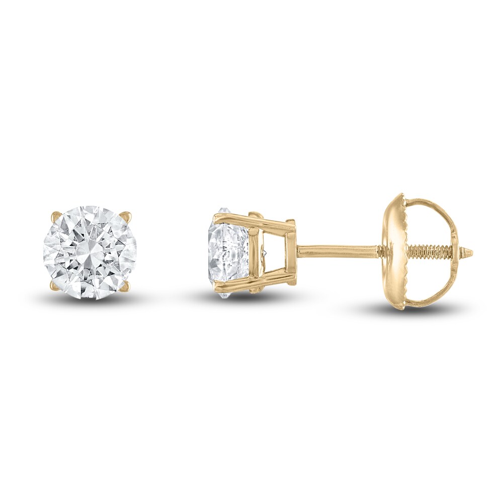 Diamond Solitaire Stud Earrings 1-1/4 ct tw Round 14K Yellow Gold (I1/I) IDdz7SET