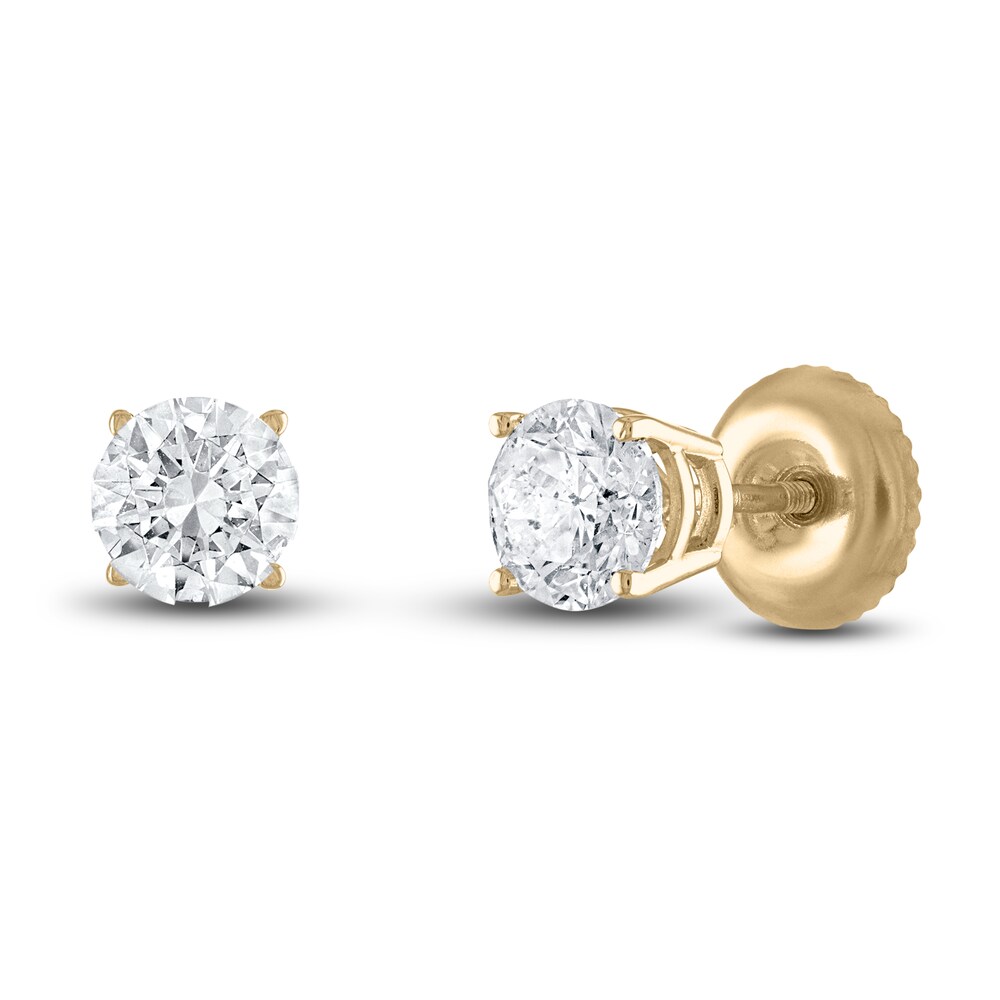 Diamond Solitaire Stud Earrings 1-1/4 ct tw Round 14K Yellow Gold (I1/I) IDdz7SET