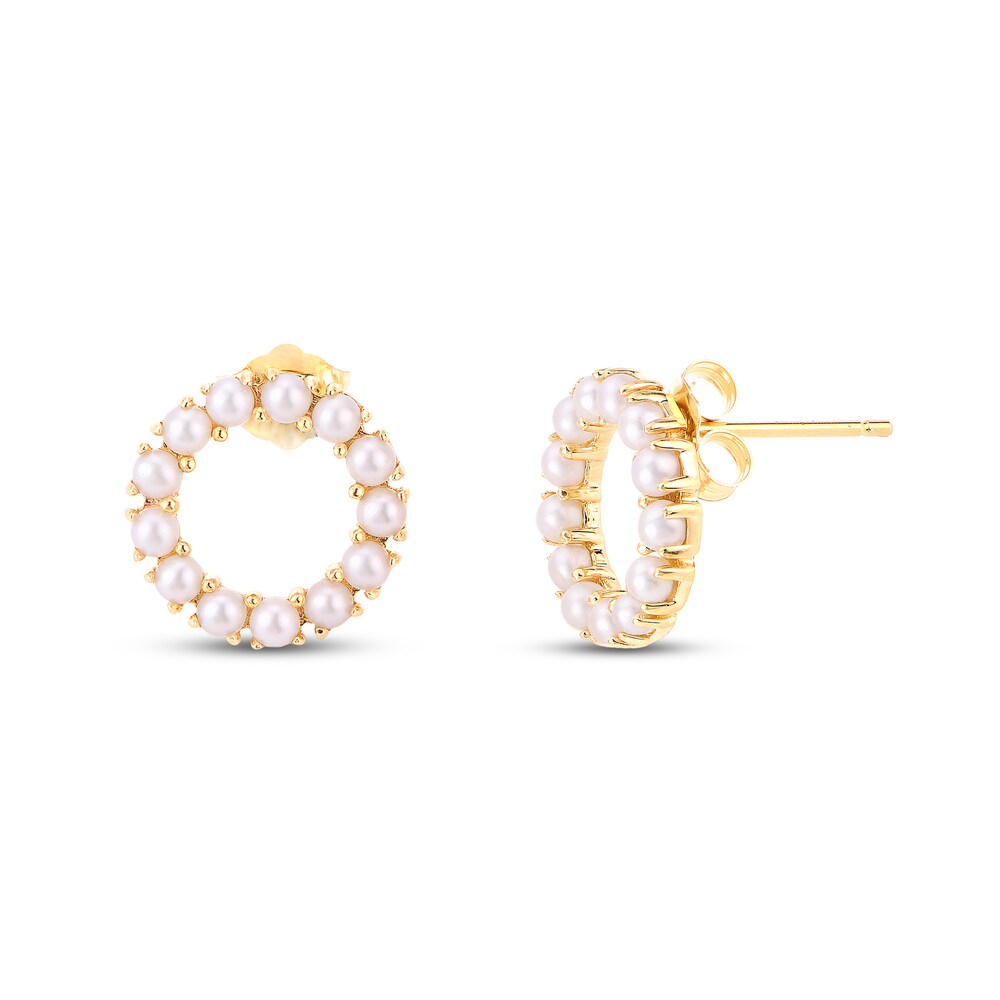 Cultured Freshwater Pearl Circle Stud Earrings 14K Yellow Gold IFZoEjqq