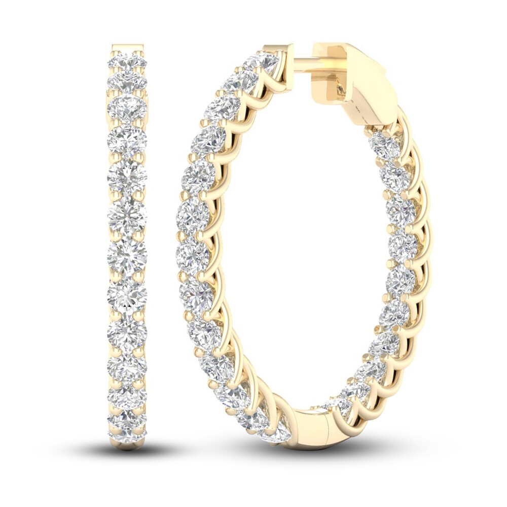 Lab-Created Diamond Hoop Earrings 3 ct tw Round 14K Yellow Gold IO9je3Qg