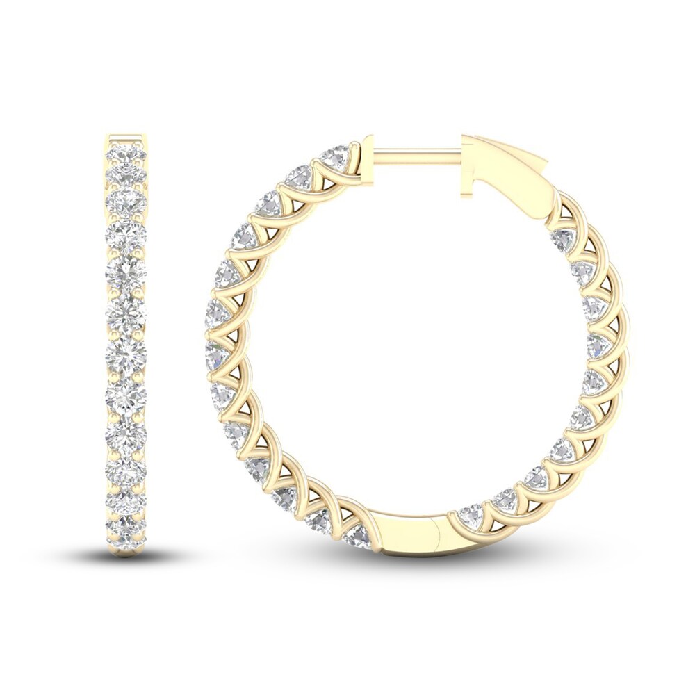 Lab-Created Diamond Hoop Earrings 3 ct tw Round 14K Yellow Gold IO9je3Qg