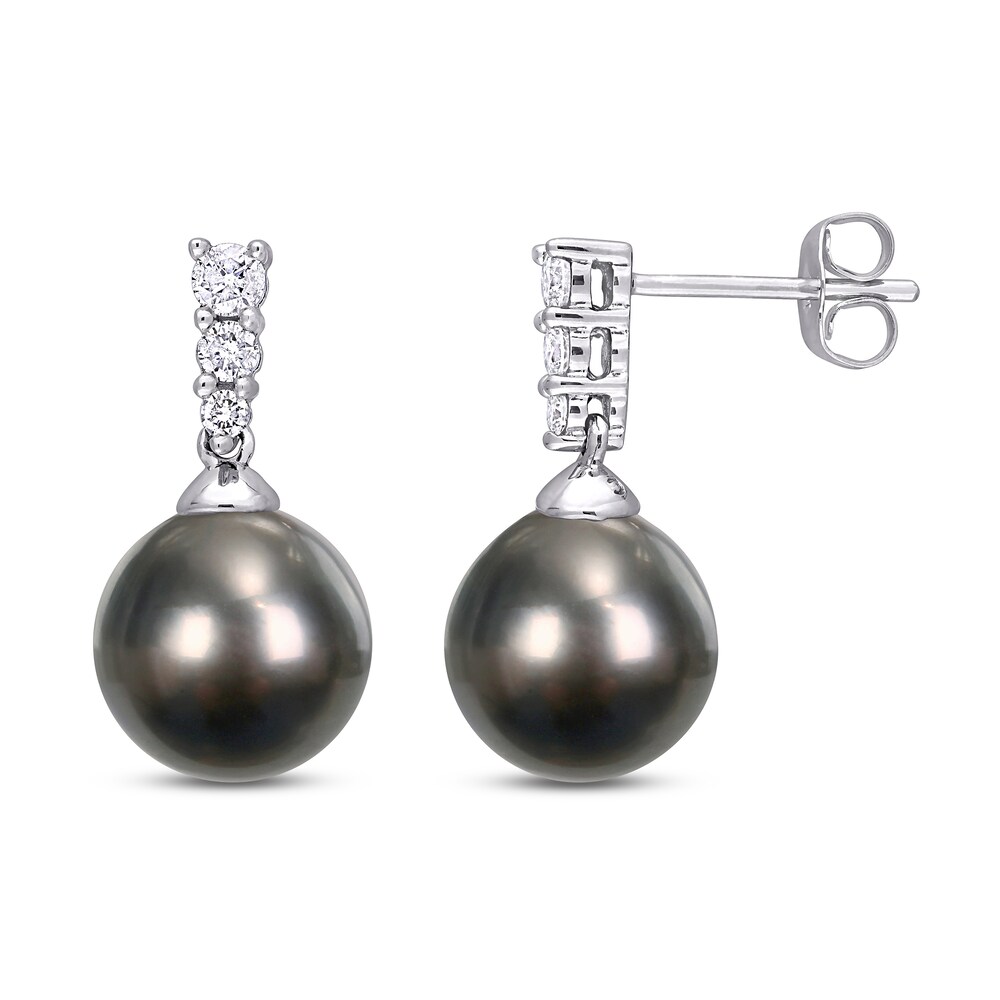 Tahitian Cultured Pearl Earrings 1/4 ct tw Diamonds 10K White Gold ISFYebwD