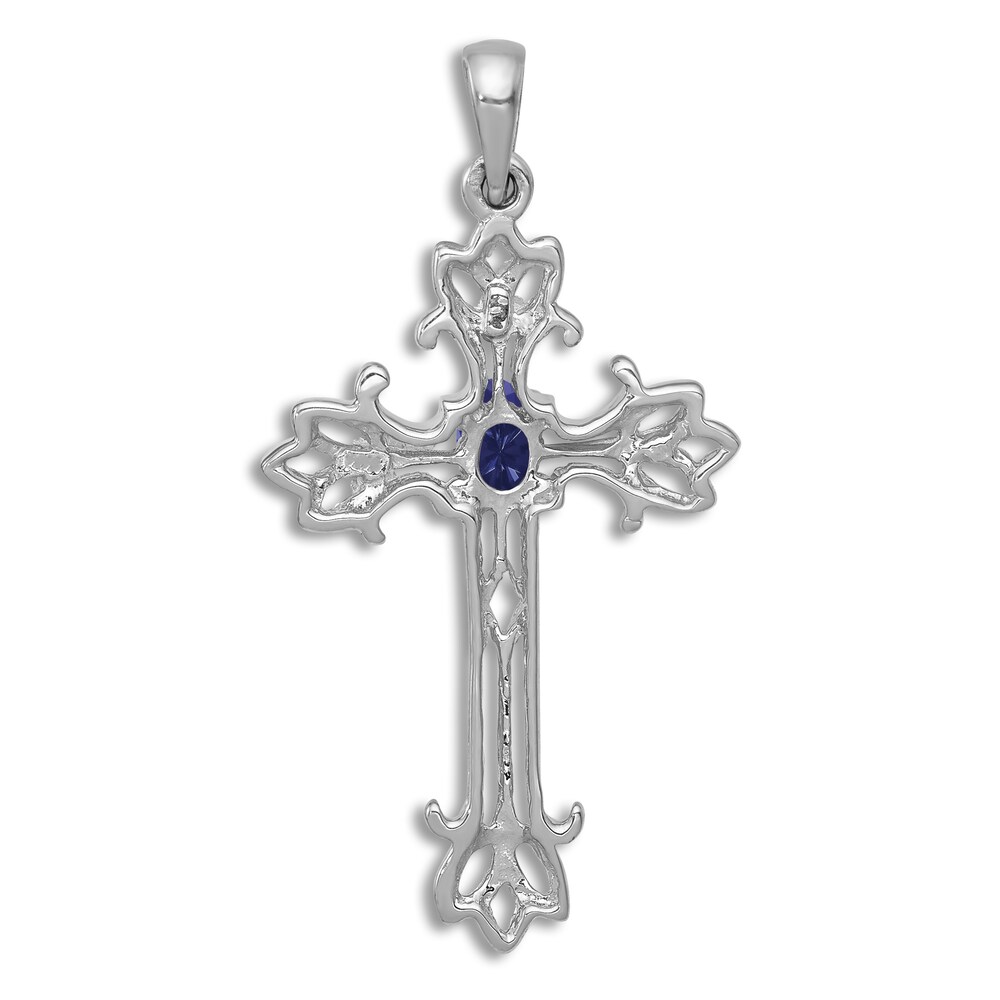 Natural Blue Sapphire Cross Charm 14K White Gold IZCOtvmb