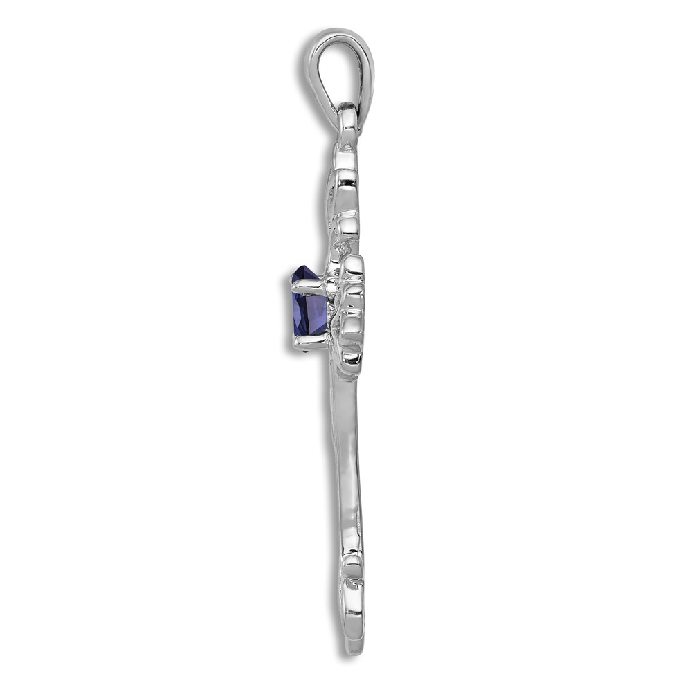 Natural Blue Sapphire Cross Charm 14K White Gold IZCOtvmb