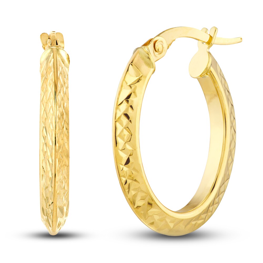 Diamond-Cut Knife Edge Hoop Earrings 14K Yellow Gold 15mm IdkRcDRG