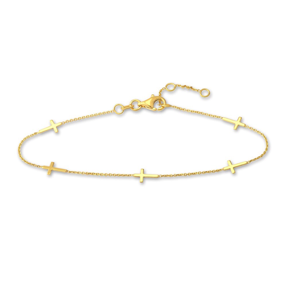 5 Cross Station Bracelet 14K Yellow Gold 7.25" IgWhqoio